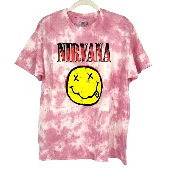 Officially Licensed Nirvana Nevermind Smiley Grunge Tee Pink Tie Dye Large NWOT - Picture 5 of 5